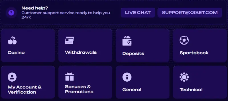 X3bet Casino Customer Support